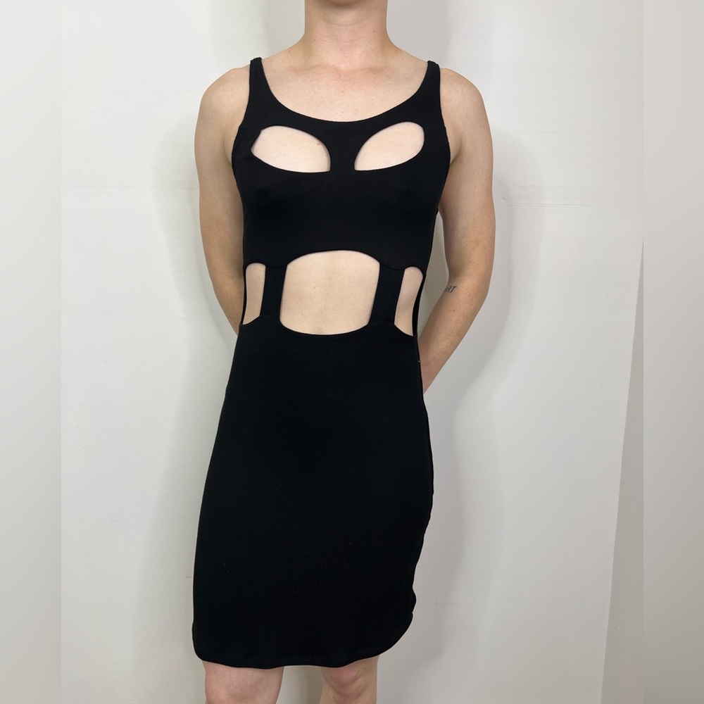 REVOLVE Michael Lauren Dress Black Ribbed Knit Cut Out Sample Size Small NEW - Picture 11 of 12